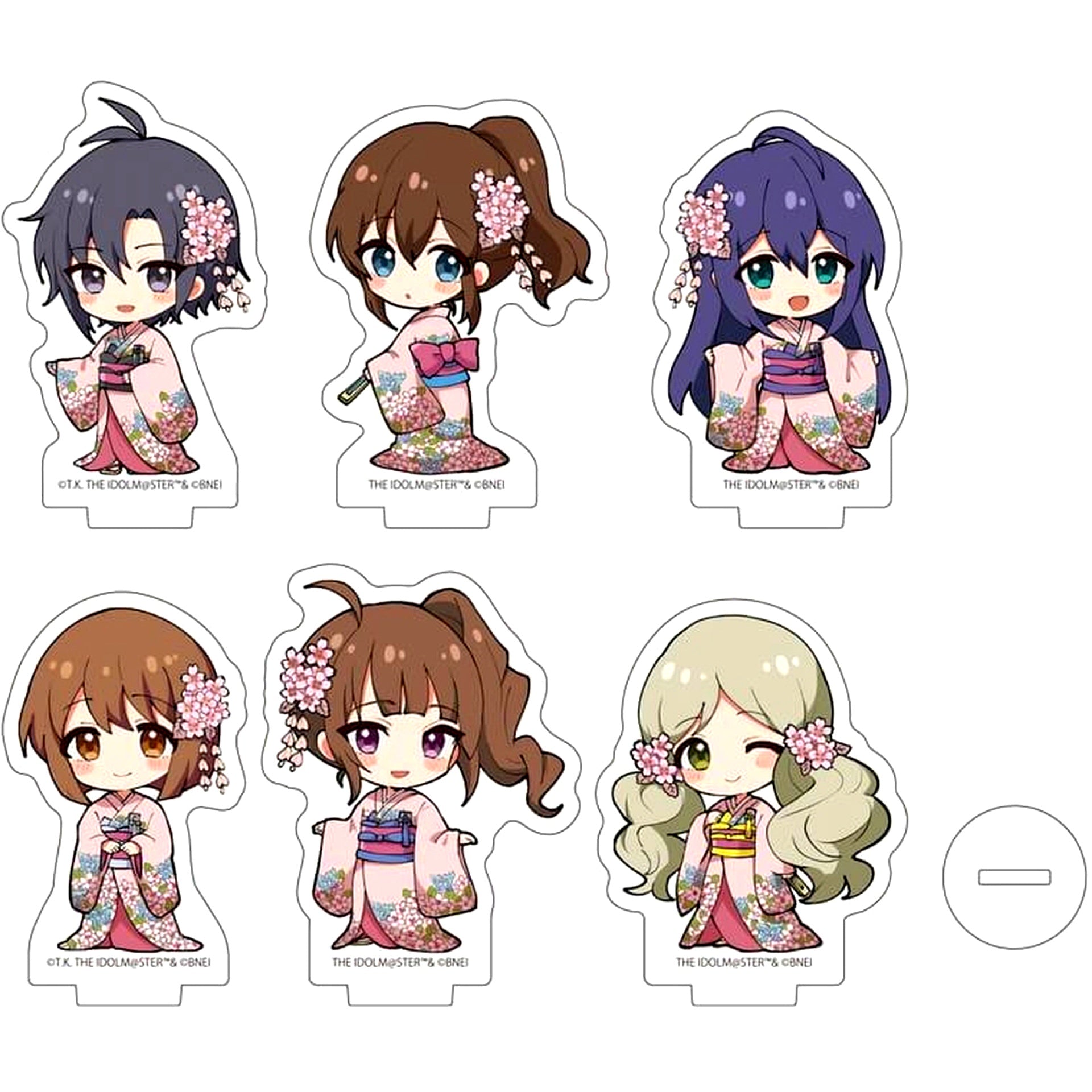 Set of 6 01. Mini Character Illustration Acrylic Petit Stand Sakura Japanese Outfit Version The Idolmaster Million Live! [USED]