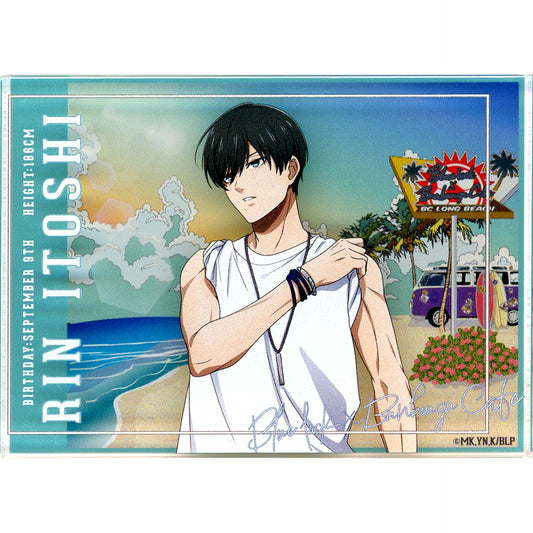 Rin Itoshi Seaside Motif Acrylic Block Blue Lock x Bunbougu Cafe [USED]