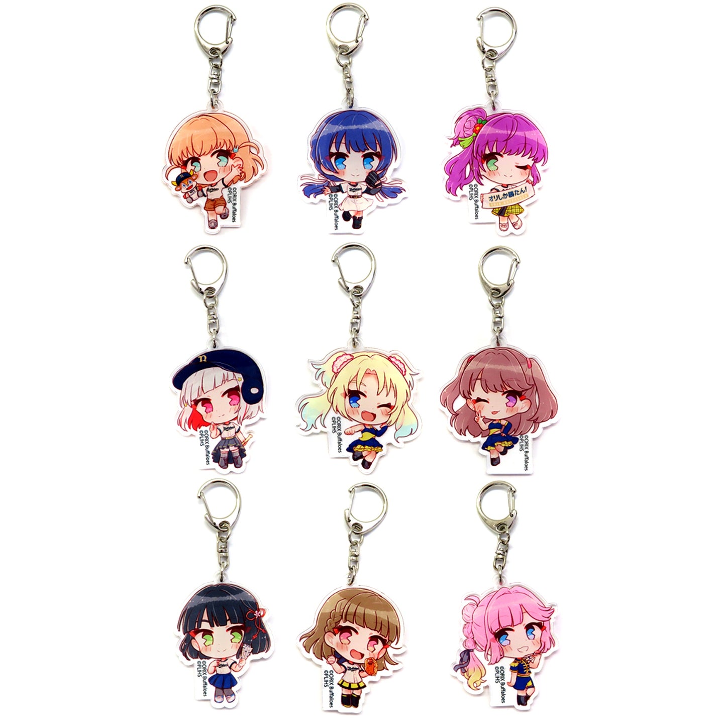 Set of 9 Love Live! Hasunosora Girls High School Idol Club x Orix Buffaloes Love Live! Series x Pacific League 6 Teams 2024 Acrylic Keychain [USED]