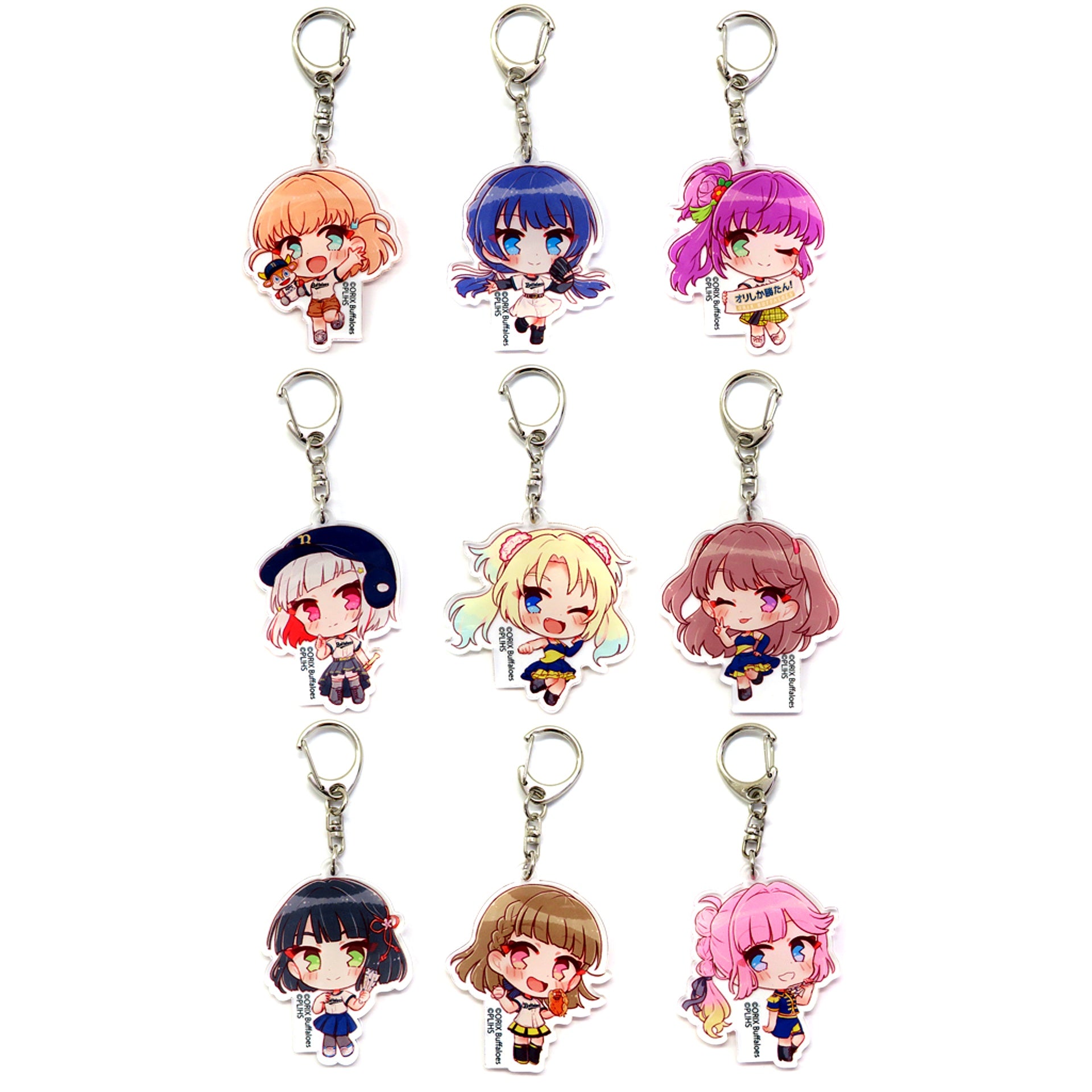 Set of 9 Love Live! Hasunosora Girls High School Idol Club x Orix Buffaloes Love Live! Series x Pacific League 6 Teams 2024 Acrylic Keychain [USED]