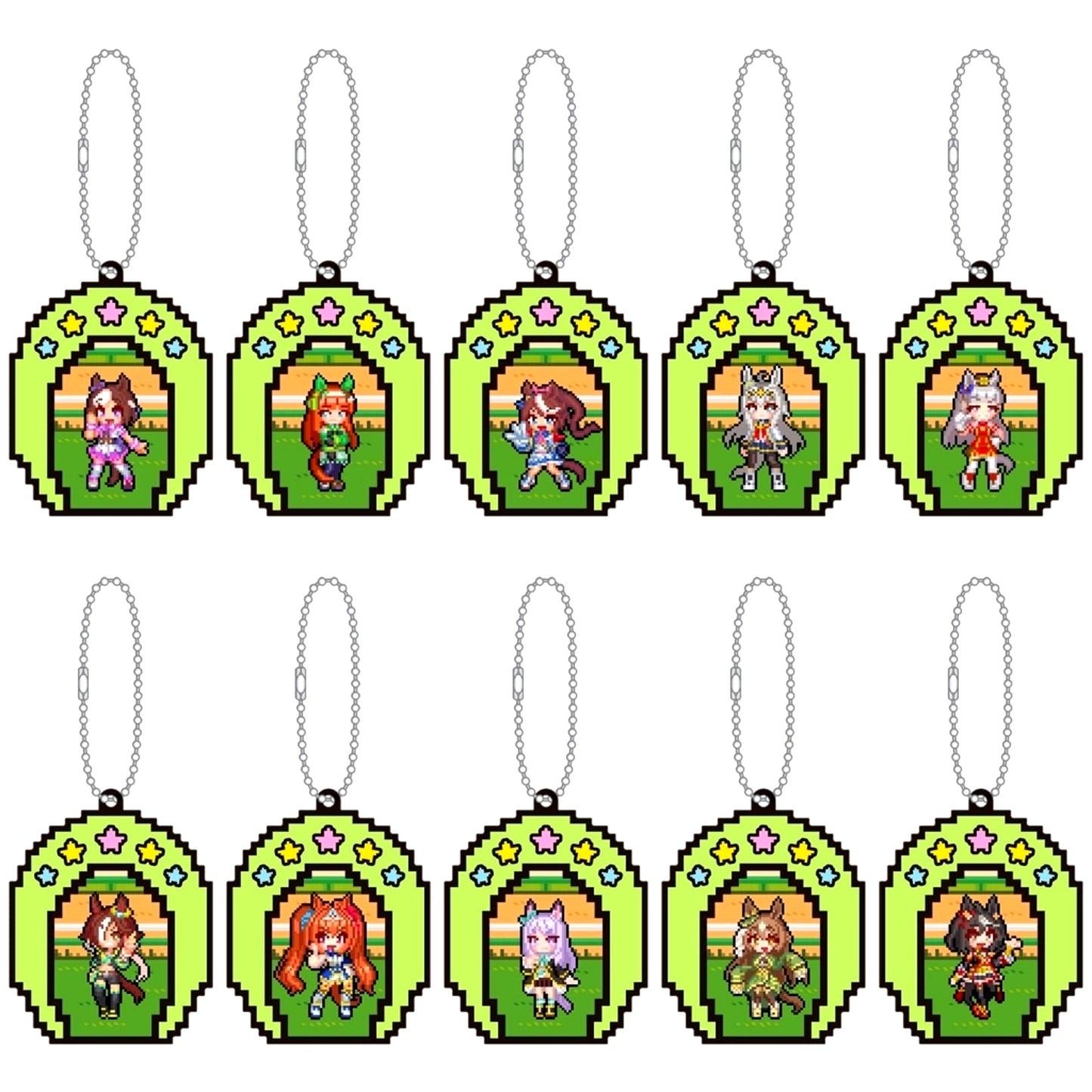 Set of 10 Umamusume: Pretty Derby Rubber Keychain Collection Nekketsu Hachamecha Daikanshasai! [USED]