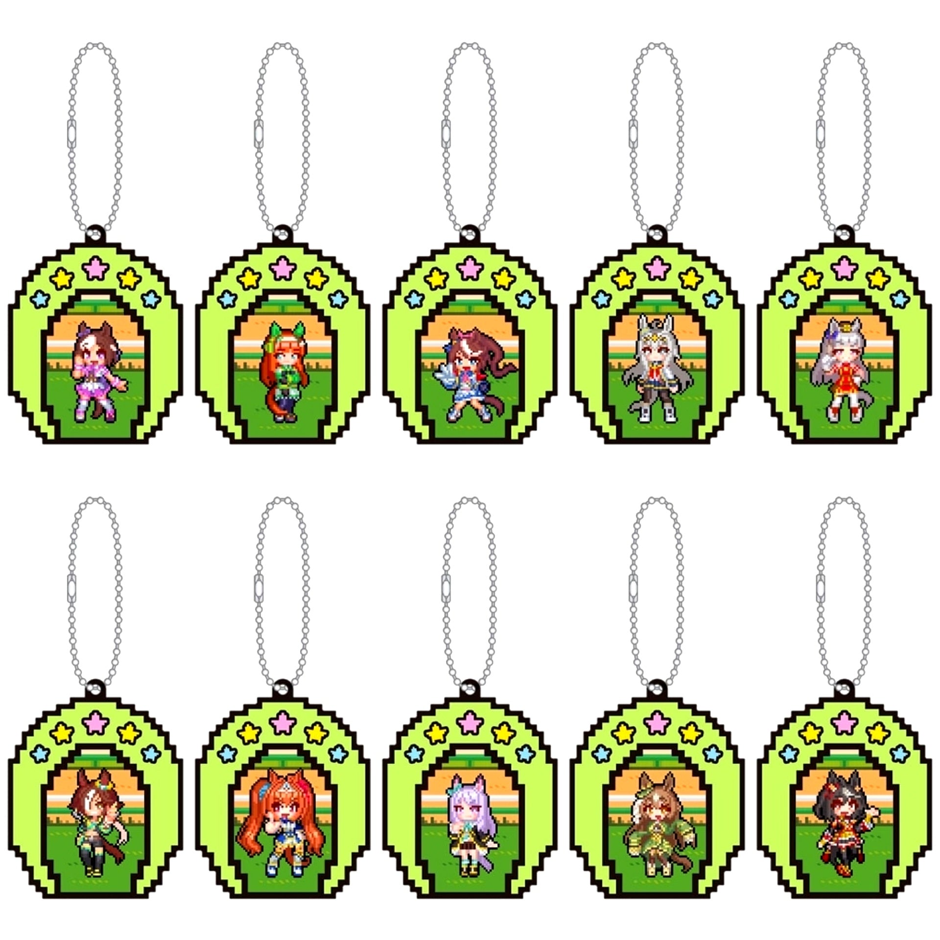 Set of 10 Umamusume: Pretty Derby Rubber Keychain Collection Nekketsu Hachamecha Daikanshasai! [USED]