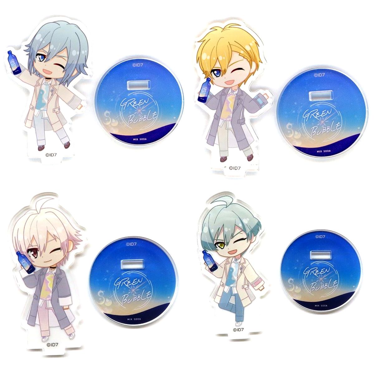 Set of 4 IDOLiSH7 Puchinana Acrylic Stand Collection GREEN BUBBLE [USED]