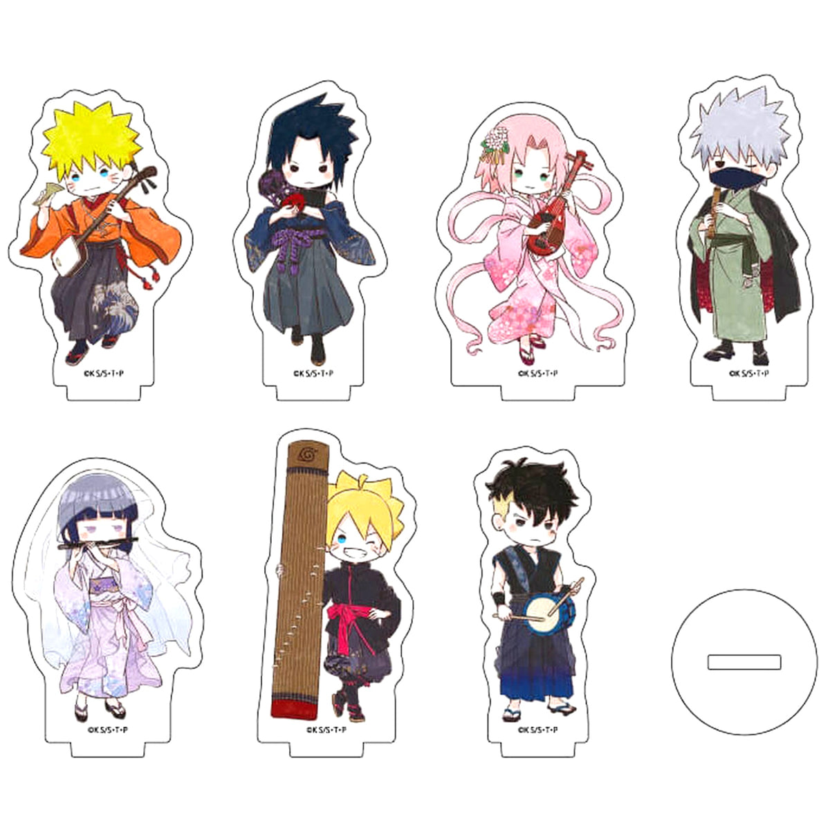 Set of 7 Naruto & Boruto Acrylic Petit Stand 06 Japanese Musical Instruments Ver. [USED]