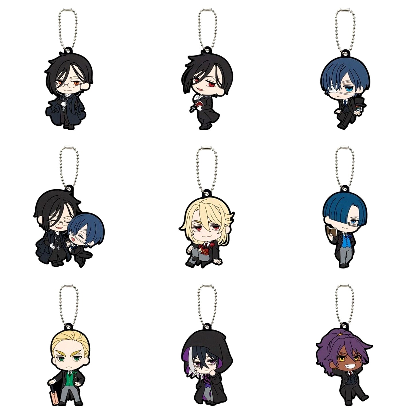 Set of 9 Black Butler Public School Arc Capsule Rubber Mascot [USED]