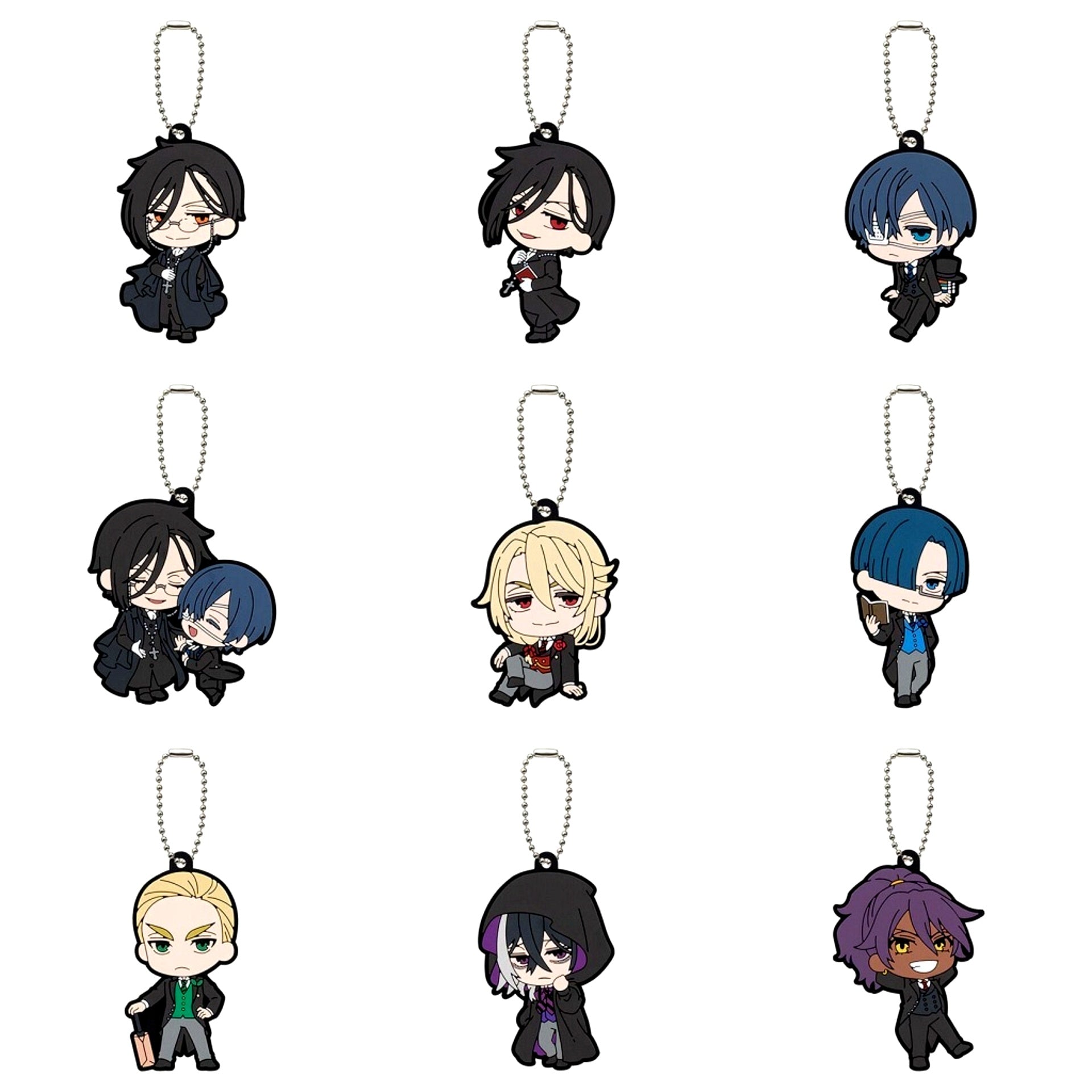 Set of 9 Black Butler Public School Arc Capsule Rubber Mascot [USED]