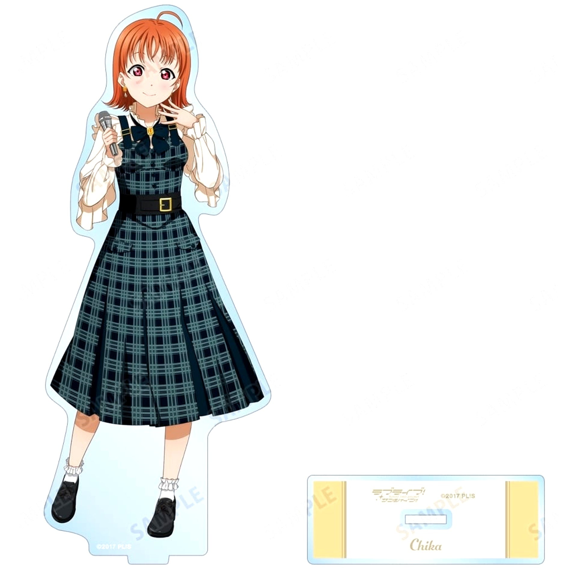 Chika Takami Love Live! Sunshine!! Newly Drawn Illustration Checked One-Piece Outfit Ver. BIG Acrylic Stand [USED]