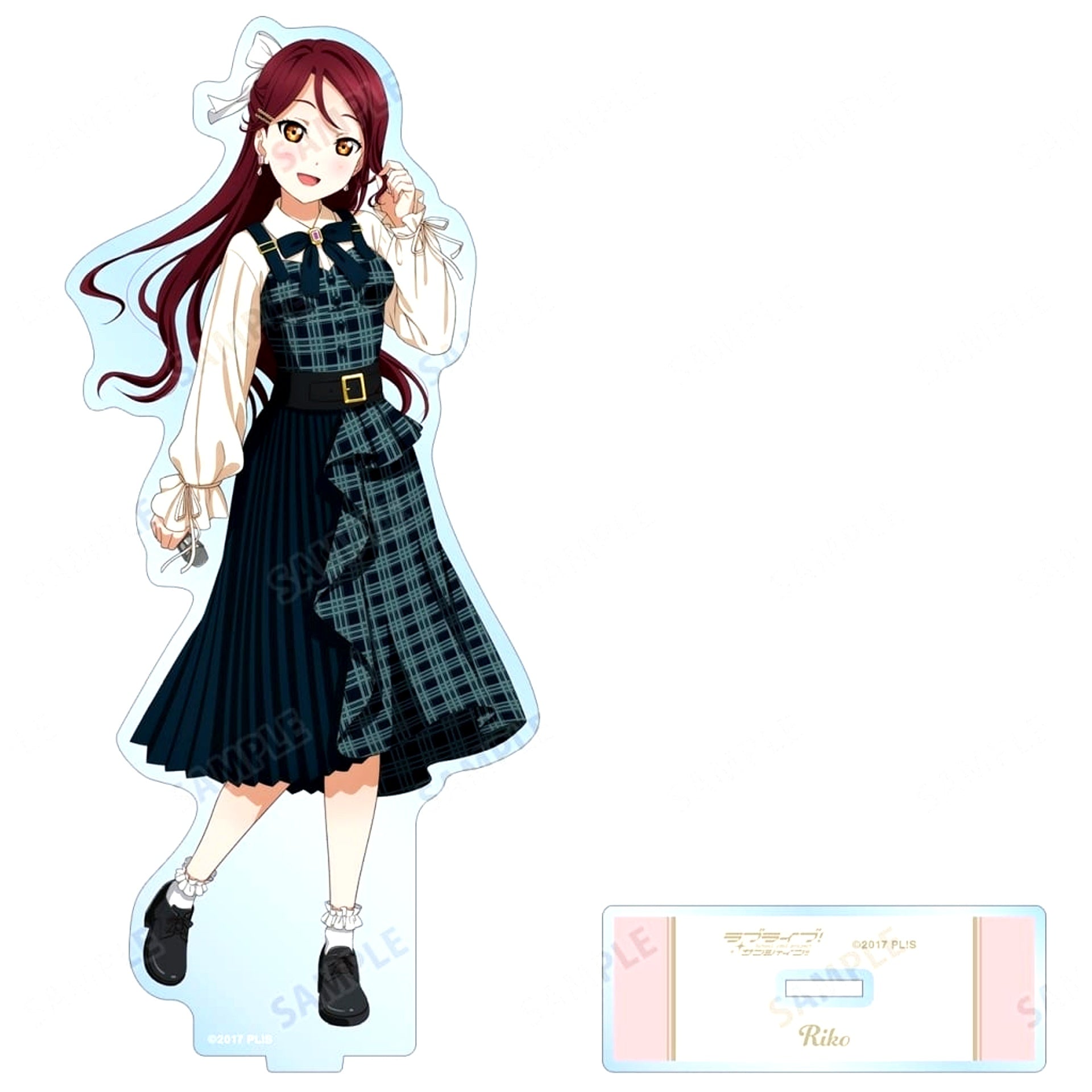 Riko Sakurauchi Love Live! Sunshine!! Newly Drawn Illustration Checked One-Piece Outfit Ver. BIG Acrylic Stand [USED]