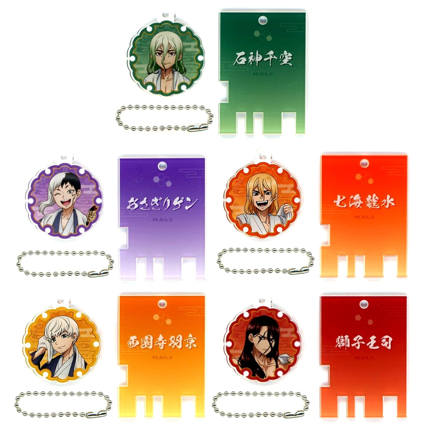 Set of 5 Hot Spring Ver. Dr. Stone x Gokurakuyu RAKU SPA Sento World Trading Bathhouse Lock Style Keychain [USED]