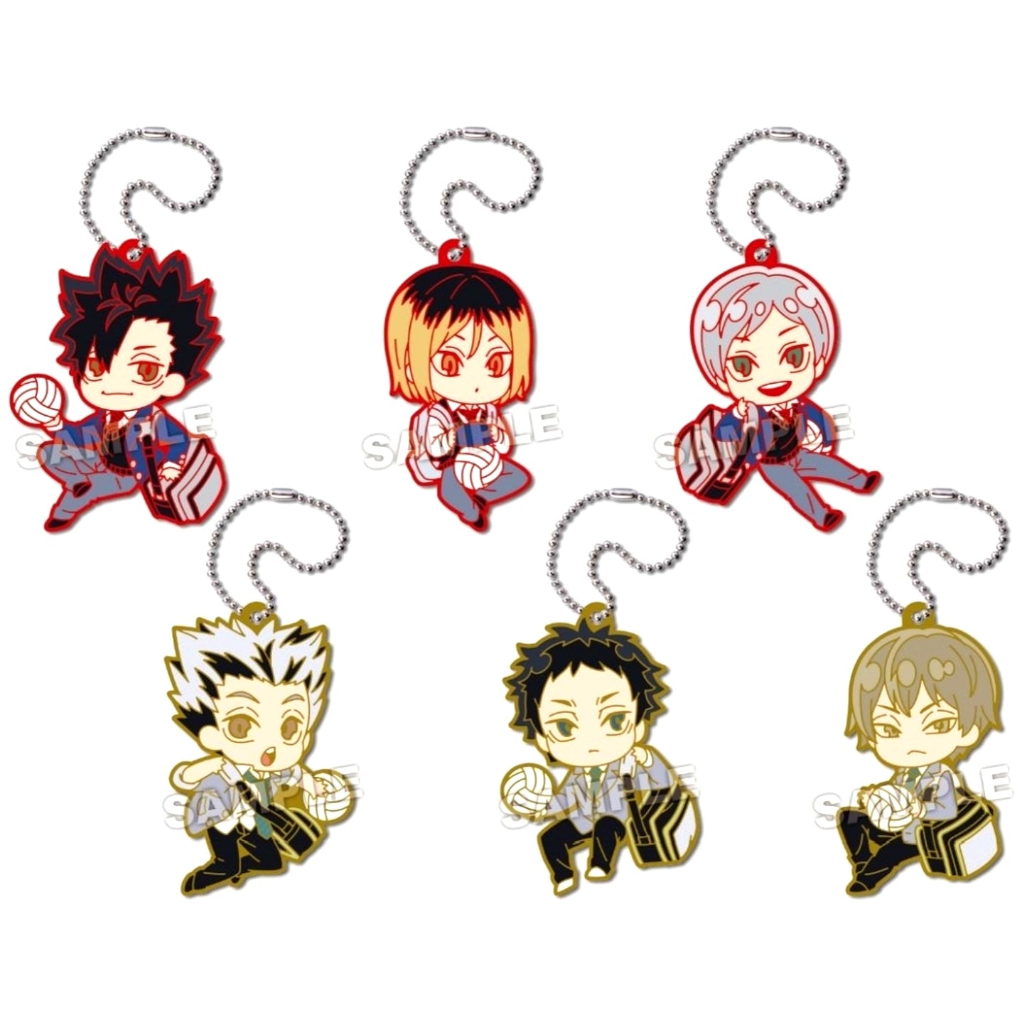 Set of 6 Haikyu!! Defo Rubber Plus Nekoma High School Fukurodani Academy Keychain [USED]