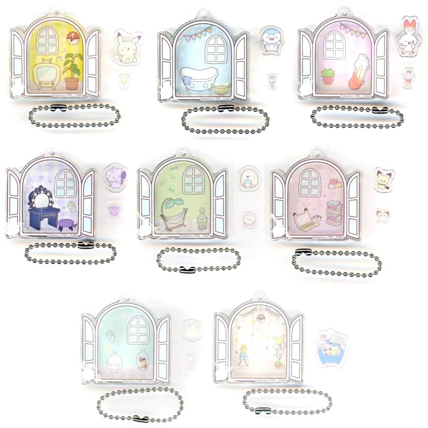 Pokemon Pikachu & Others All 8 Types Set Poke Peace Ugoku Acrylic Charm Collection House Charm [USED]