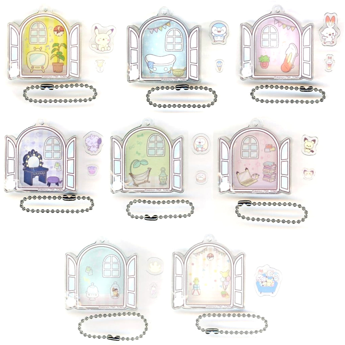 Pokemon Pikachu & Others All 8 Types Set Poke Peace Ugoku Acrylic Charm Collection House Charm [USED]