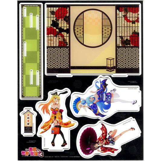 Group Japanese Style Bunny Ver. Illustration Acrylic Diorama KonoSuba: God's Blessing on this Wonderful World! 3 x Don Quijote [USED]