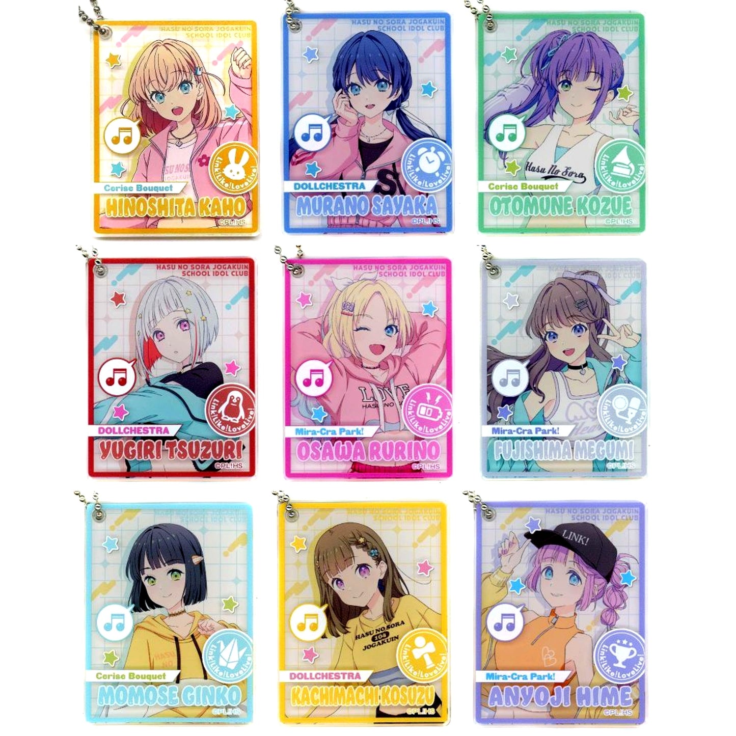 Set of 9 Love Live! Hasunosora Girls' High School Idol Club x Don Quijote Acrylic Keychain [USED]