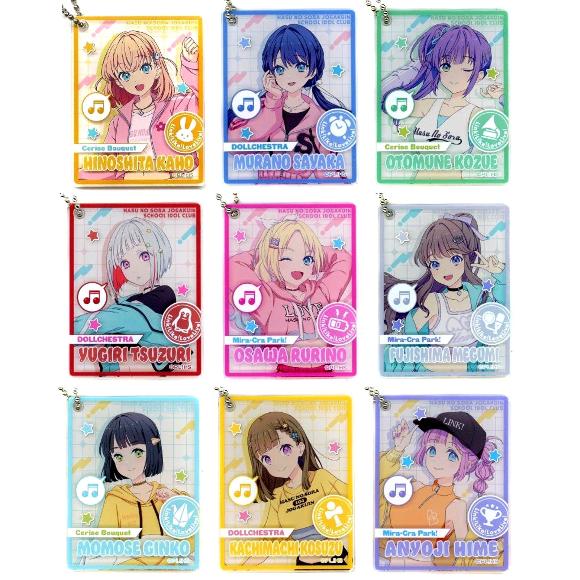 Set of 9 Love Live! Hasunosora Girls' High School Idol Club x Don Quijote Acrylic Keychain [USED]