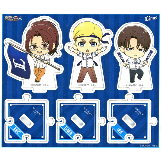 Mini Character Levi Hange Erwin Attack on Titan x Pacific League 6 Teams Collabo 2024 Saitama Seibu Lions Connecting Acrylic Stand [USED]