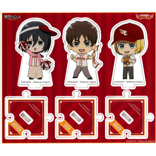 Mini Character Eren, Mikasa, Armin Tohoku Rakuten Golden Eagles Connecting Acrylic Stand Attack on Titan x Pacific League 6 Teams Collabo 2024 [USED]