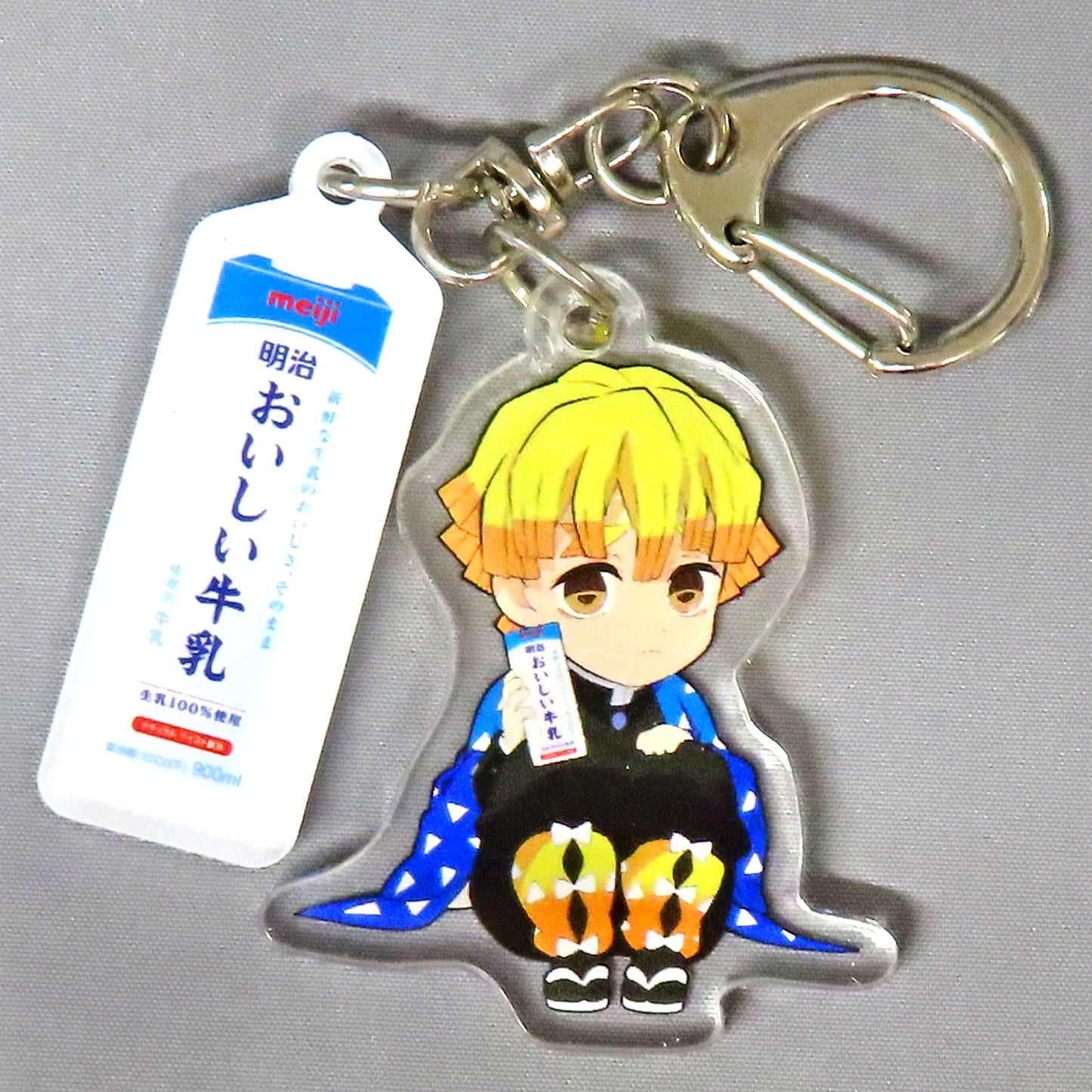 Zenitsu Agatsuma Demon Slayer x Meiji Oishii Gyunyu Squad 4th Original Goods Present Campaign W Chance Prize Winning Item Acrylic Keychain [USED]