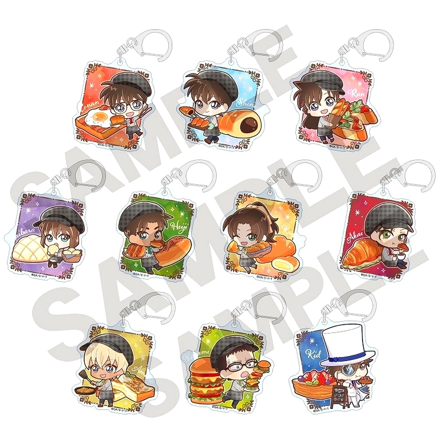 Set of 10 Detective Conan Trading Acrylic Keychain Chara Peco Bakery [USED]