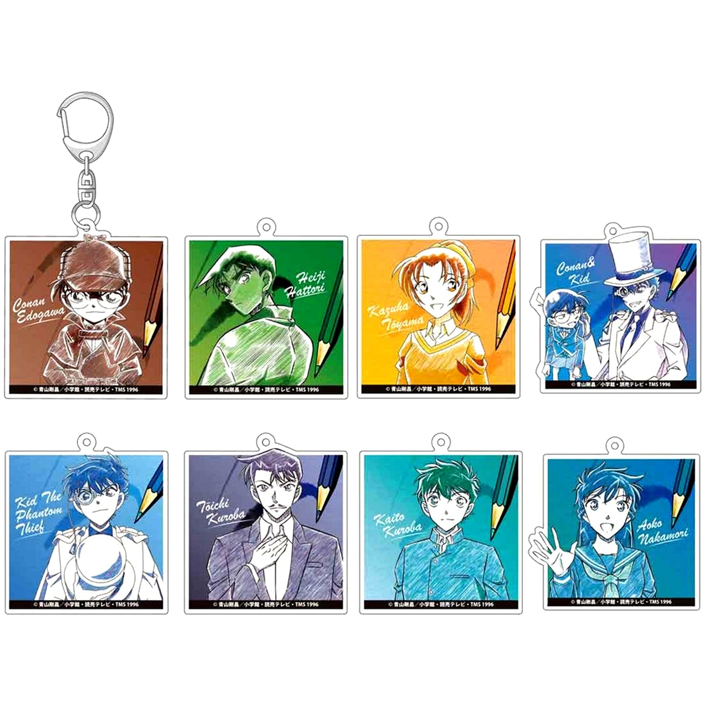 Set of 8 Detective Conan Pencil Art Trading Acrylic Keychain Vol.1 [USED]