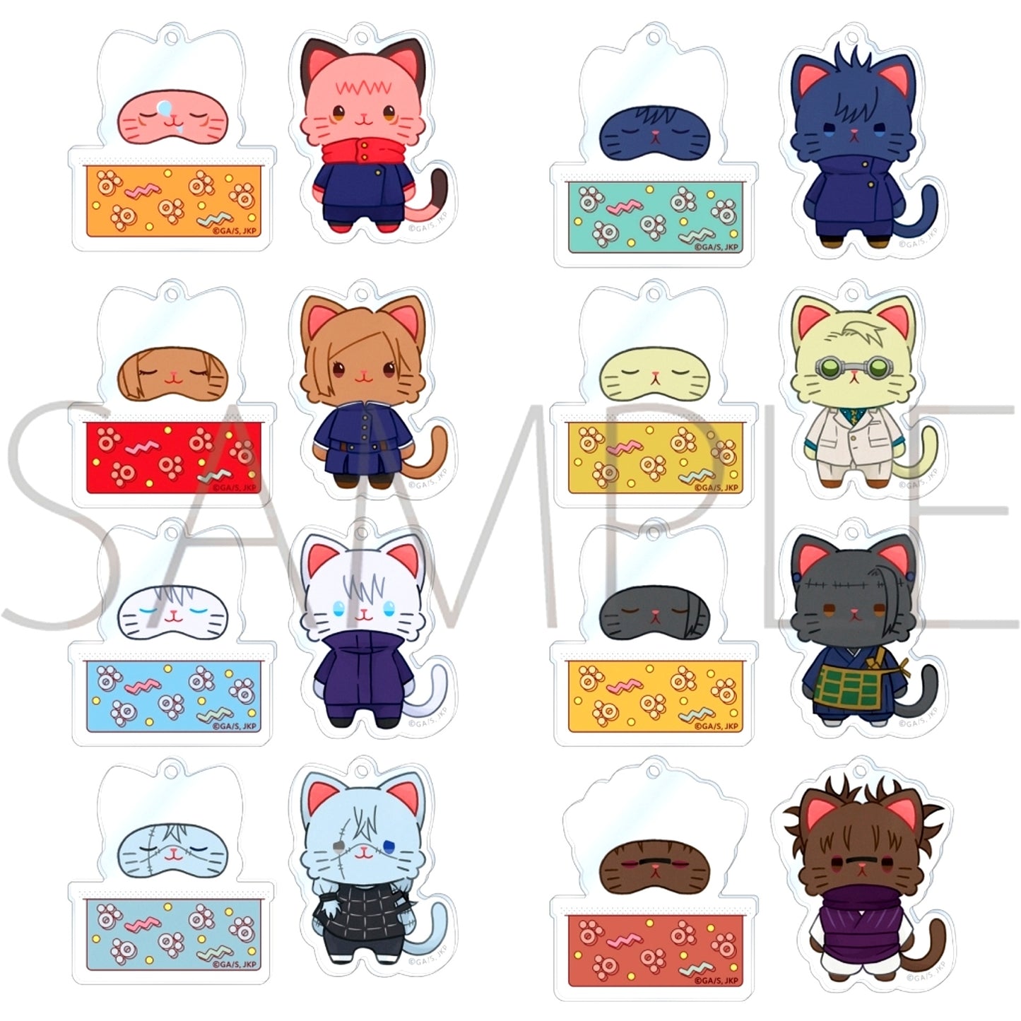Set of 8 Jujutsu Kaisen Season 2 Shibuya Incident withCAT illustration Ver. Oyasumi Slide Acrylic Keychain Collection [USED]