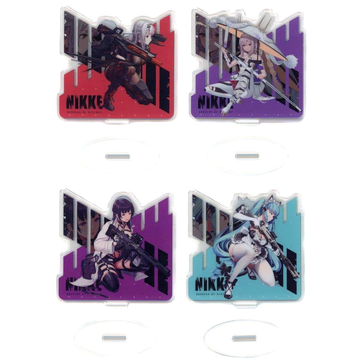 Goddess of Victory: Nikke Modernia & Others All 4 Types Set Ichiban Kuji Chapter 3 Double-Sided Battle Acrylic Stand THREE Prize K Acrylic Stands [USED]