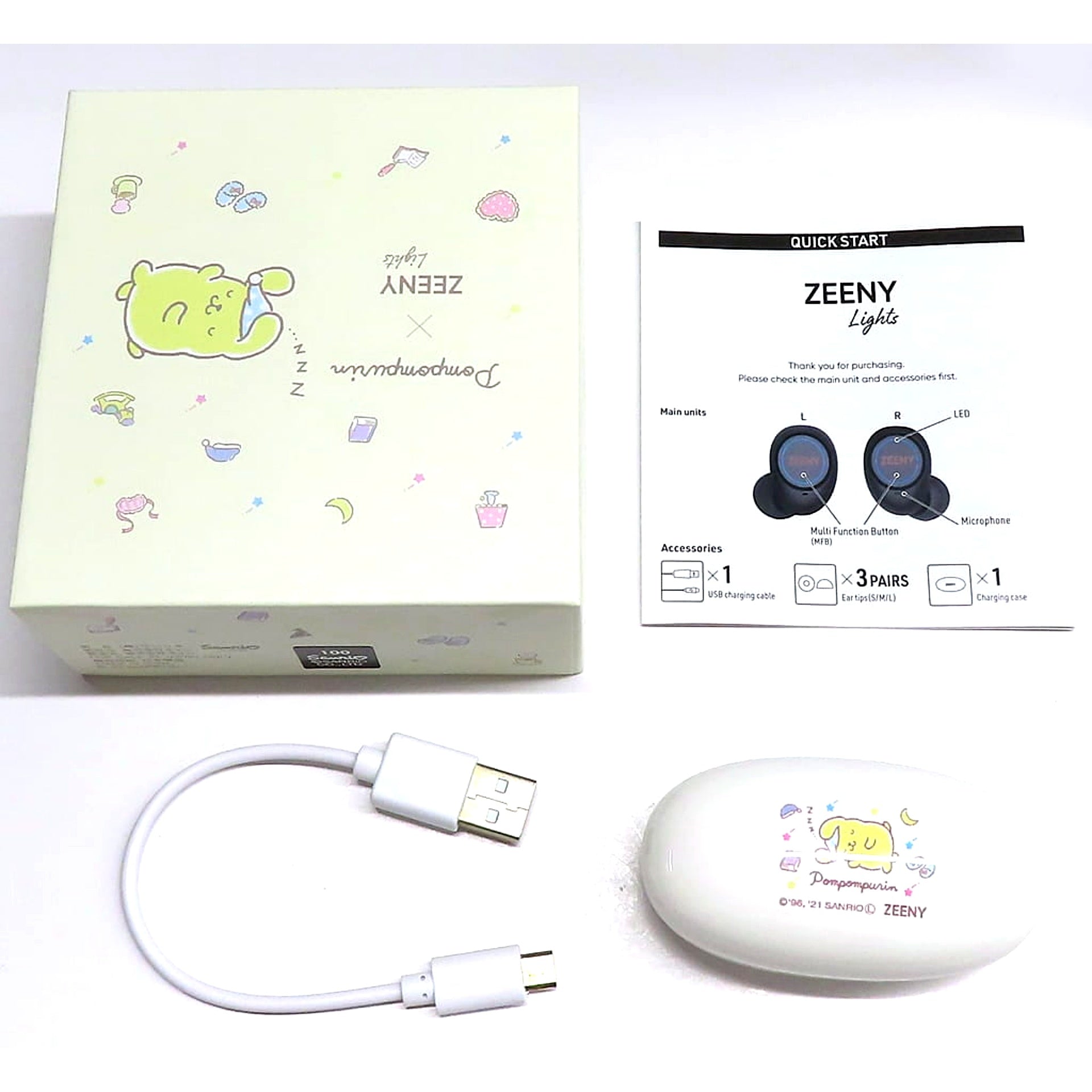Pompompurin Sanrio Characters Wireless Earphones Zeeny Lights Sanrio Characters x Zeeny [USED]