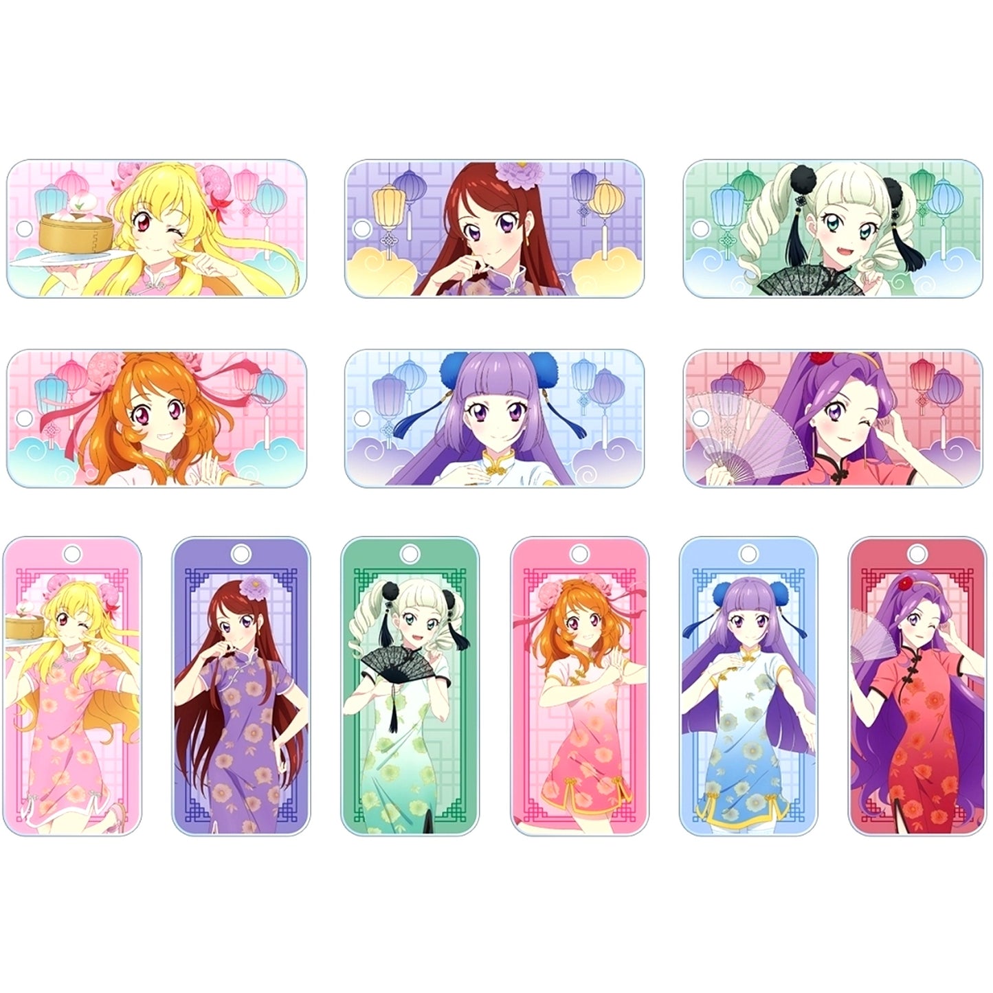 Set of 12 Aikatsu! 10th Story Starway to the Future Animate Fair Illustration China Dress Ver. Trading Acrylic Key Tag [USED]