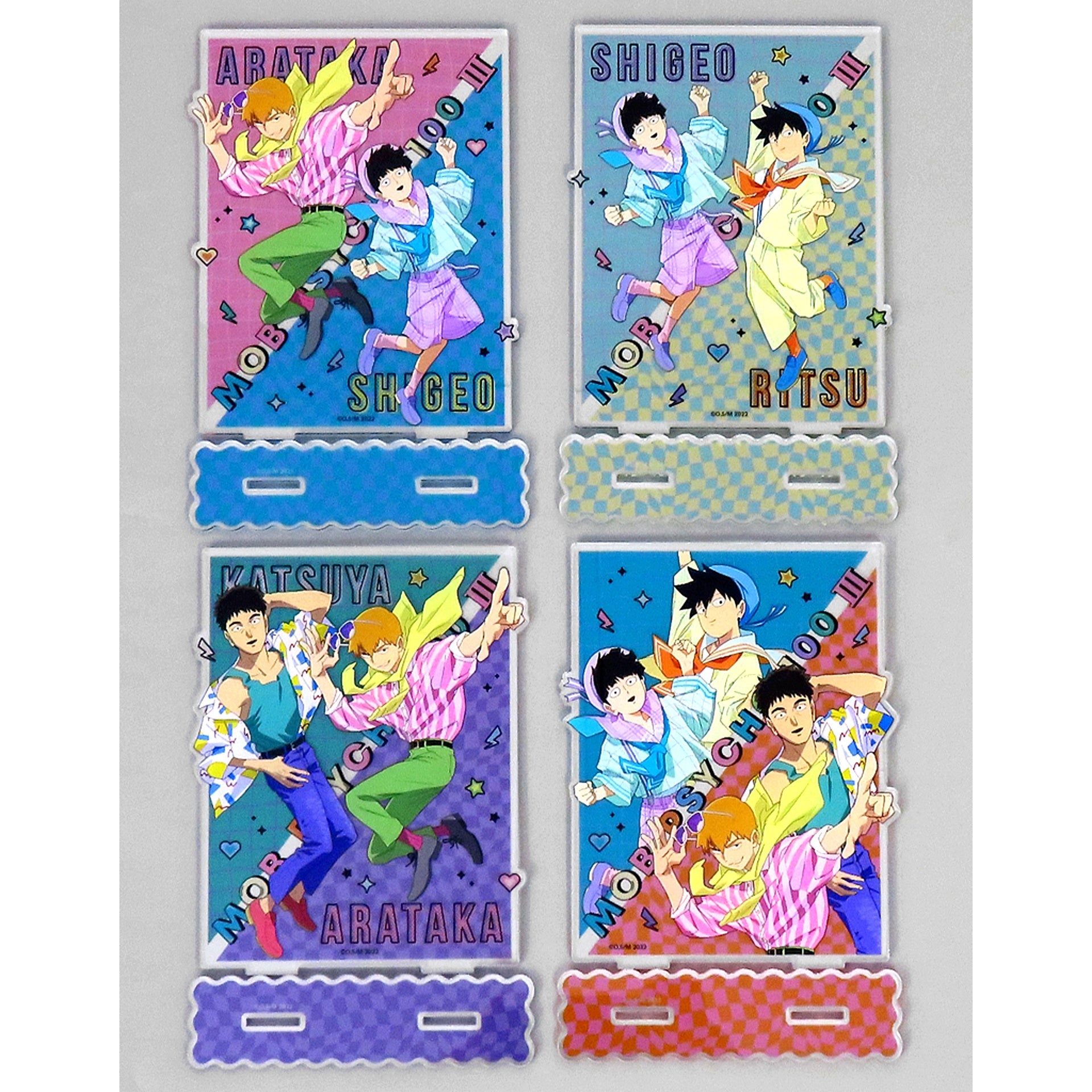 Set of 4 A Prize Big Acrylic Stand Mob Psycho 100 III -80's Retro- Kujimate [USED]