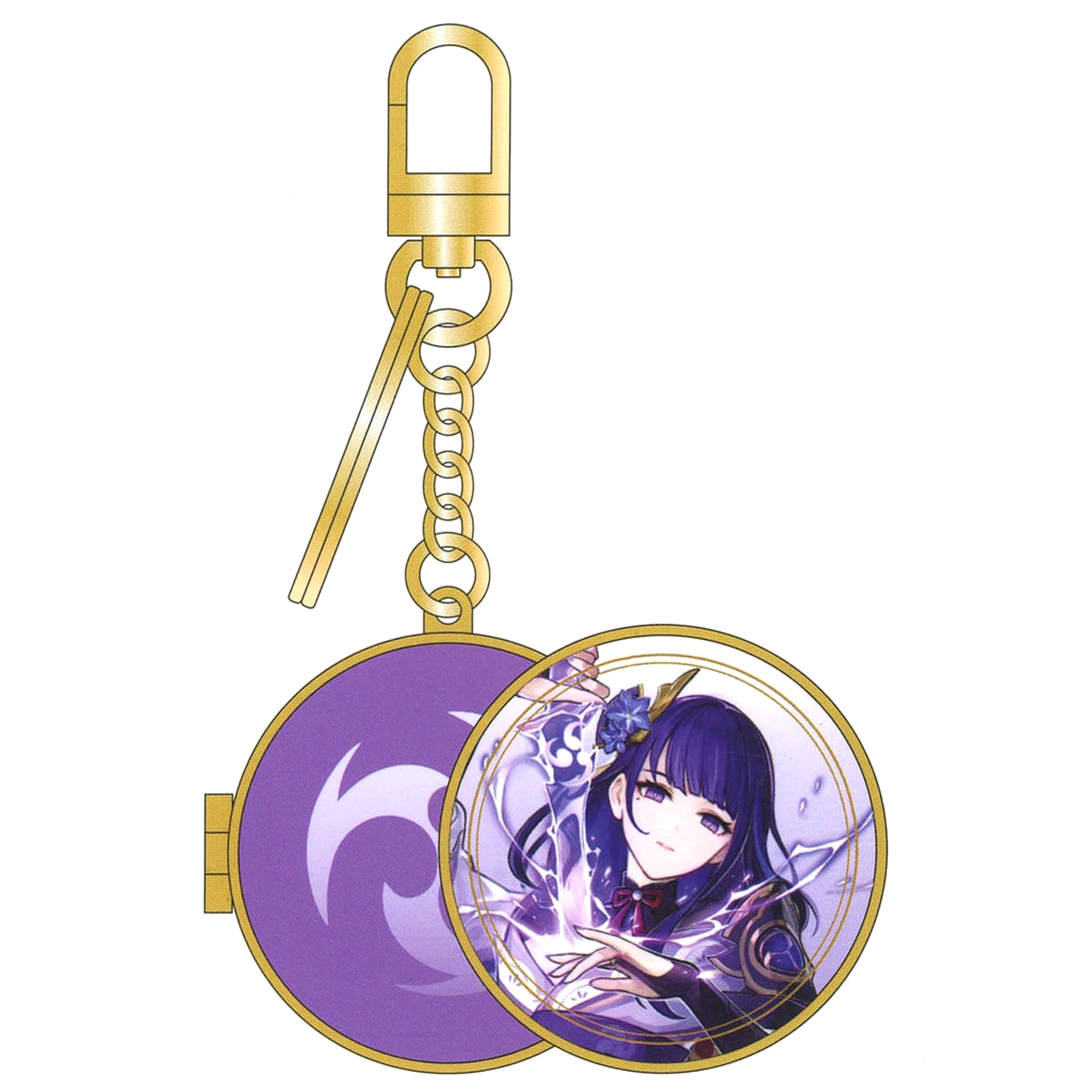 Genshin X Line Friends Raiden Shogun Metal Ring with Mirror Keychains [USED]