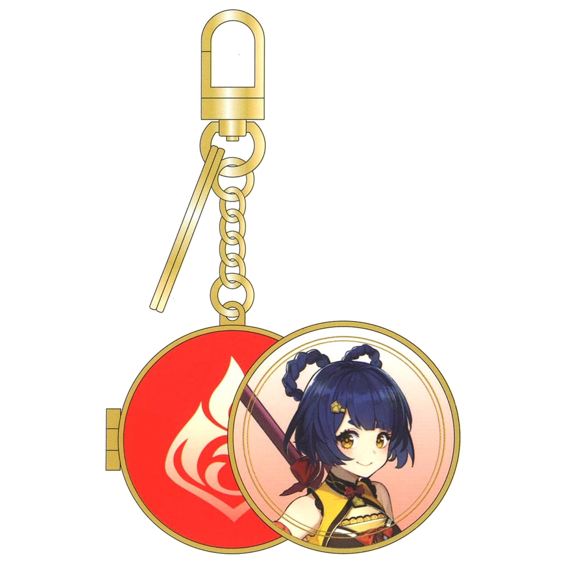 Genshin X Line Friends Xiangling Metal Ring with Mirror Keychains [USED]