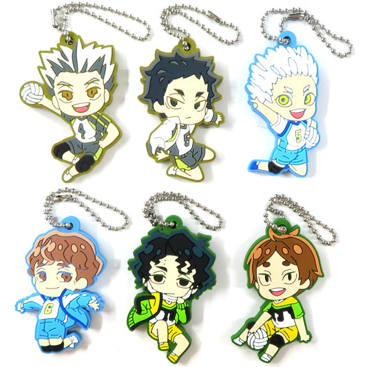 Set of 6 Haikyu!! Defo Rubber Fukurodani Kamomedai Itachiyama Keychain [USED]