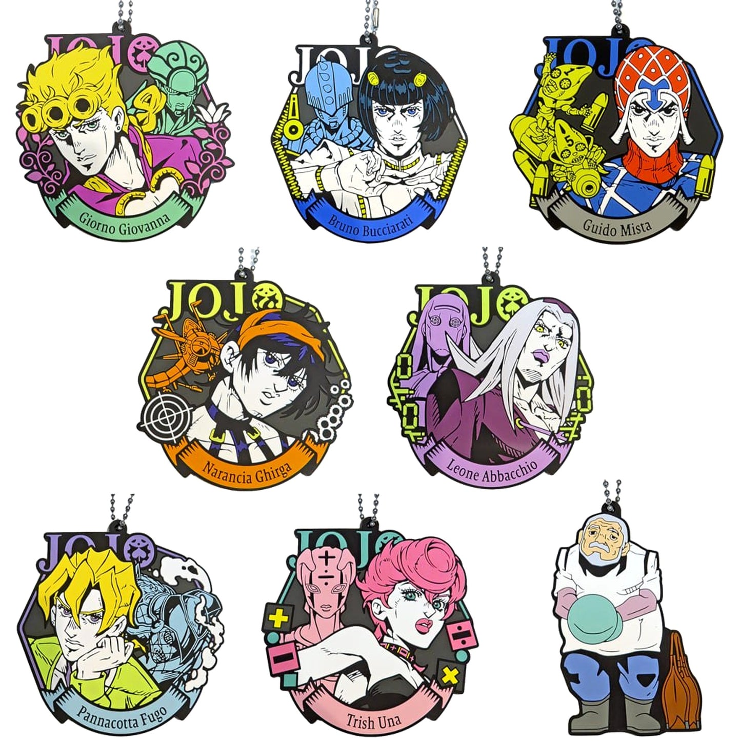 JoJo's Bizarre Adventure Giorno Giovanna & Others All 8 Types Set Ichiban Kuji Golden Wind Rubber Charm Prize K [USED]