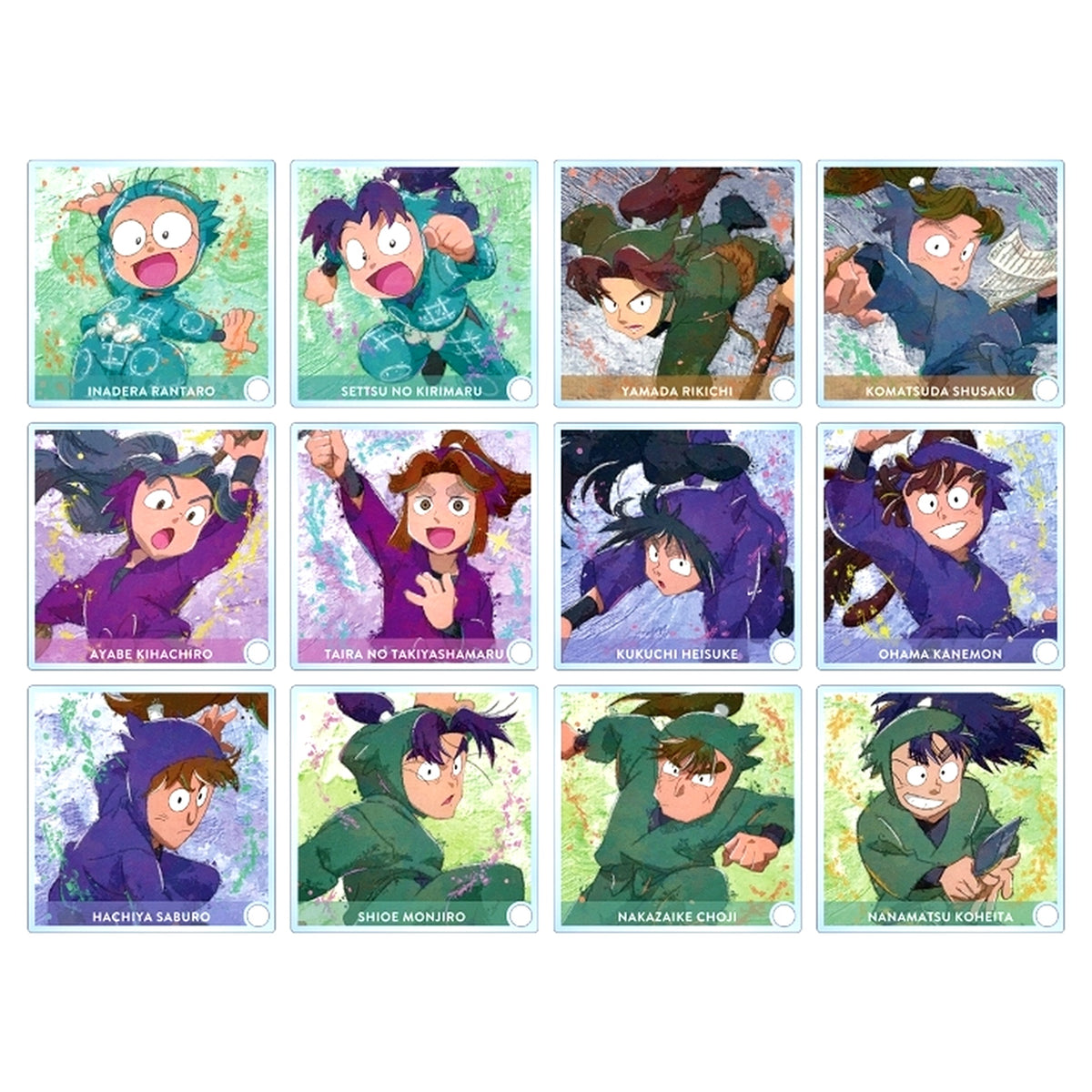 Set of 12 Nintama Rantaro Trading grunge CANVAS Acrylic Stand Panel Ver. A [USED]