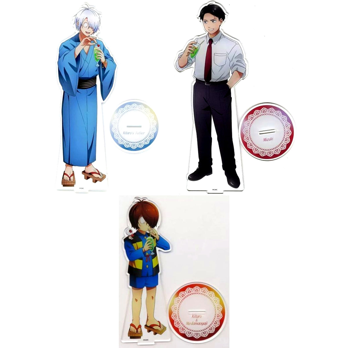 Set of 3 S Prize Kitaro Tanjo GeGeGe no Nazo Kotobukiya Kuji Nostalgic Cream Soda BIG Acrylic Stand [USED]