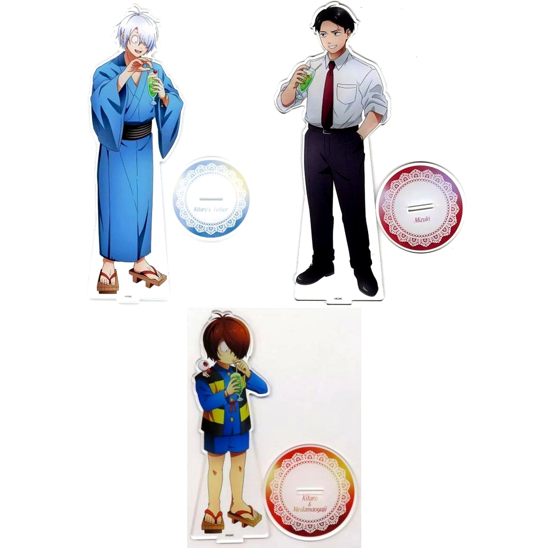 Set of 3 S Prize Kitaro Tanjo GeGeGe no Nazo Kotobukiya Kuji Nostalgic Cream Soda BIG Acrylic Stand [USED]