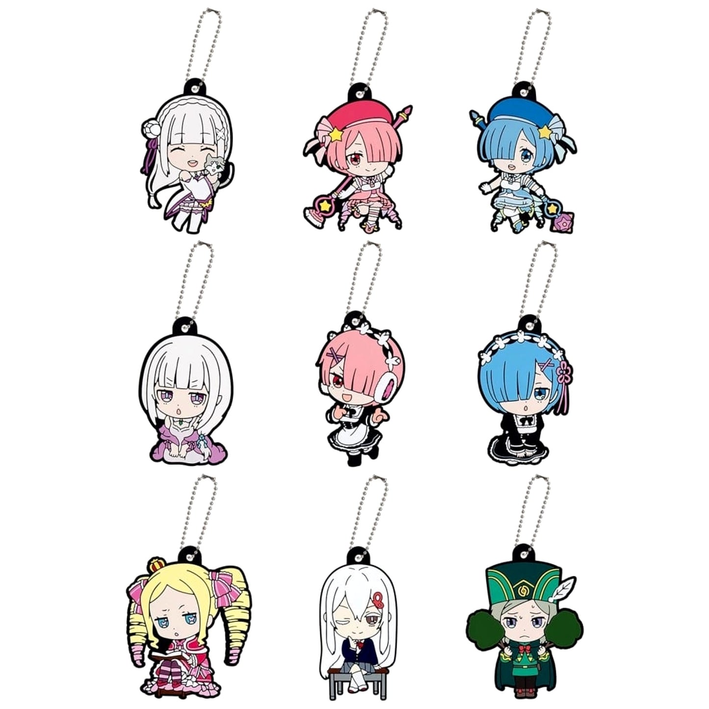 Re:ZERO -Starting Life in Another World- Emilia & Others All 9 Types Set Capsule Rubber Mascot 2 Keychains [USED]