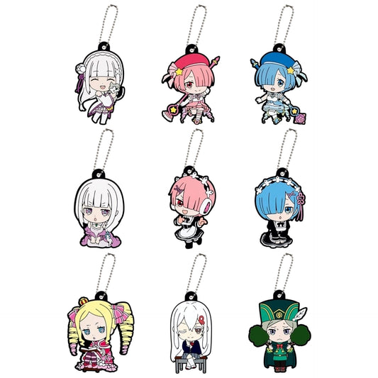 Re:ZERO -Starting Life in Another World- Emilia & Others All 9 Types Set Capsule Rubber Mascot 2 Keychains [USED]