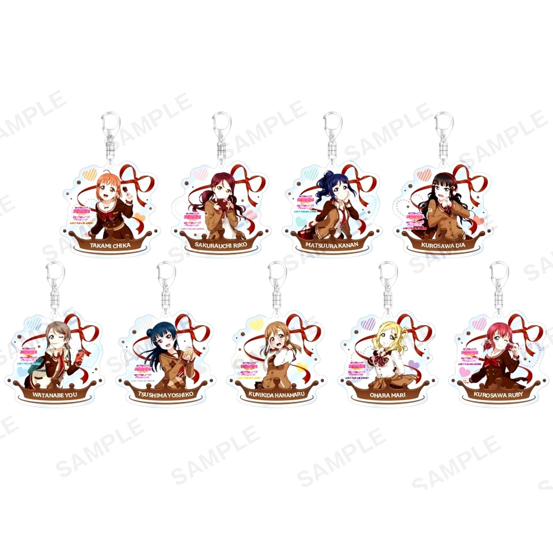 Set of 9 Love Live! School Idol Festival Trading Acrylic Keychain Aqours Valentine Part 2 Ver. [USED]