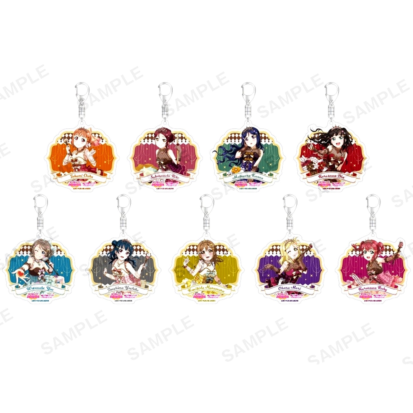 Set of 9 Love Live! School Idol Festival Trading Kirarin Acrylic Keychain Aqours Valentine Part 2 Ver. [USED]