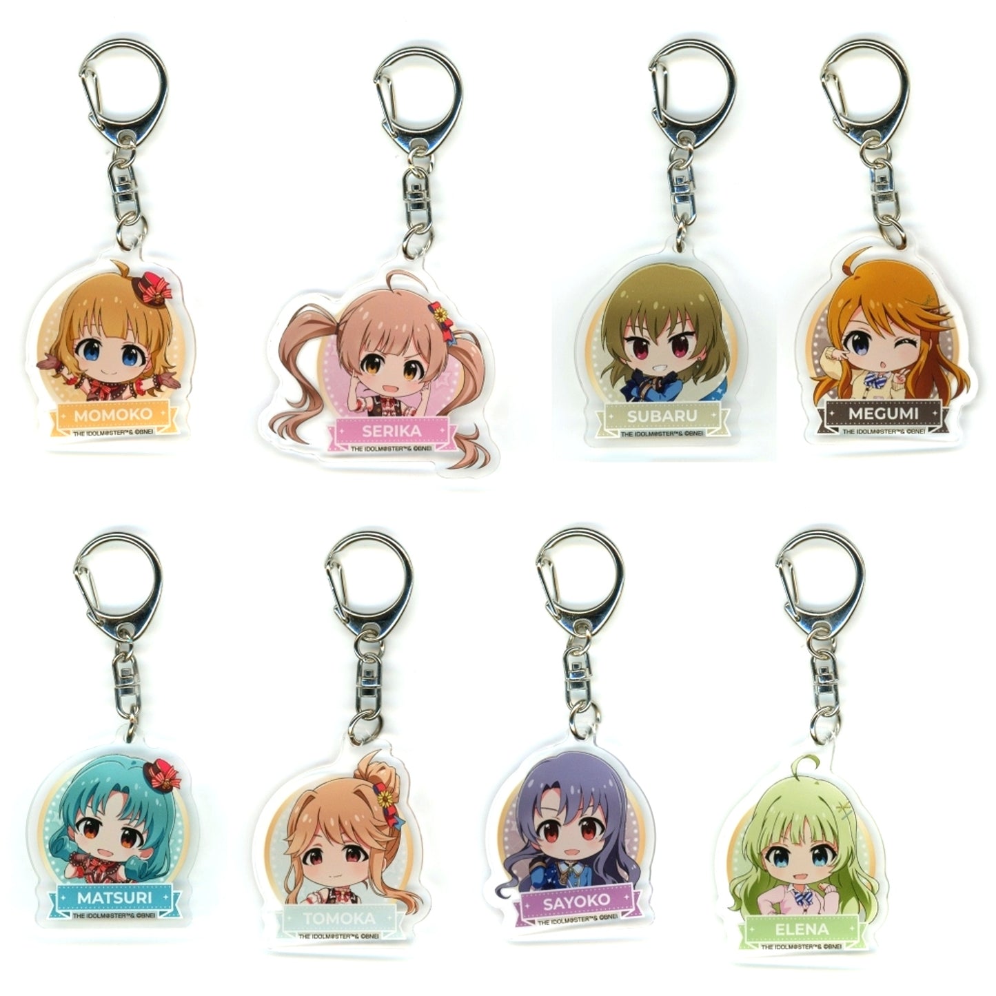 Set of 8 The Idolm@ster Million Live! STARDOM ROAD THEATER COLLABO CAFE in ORB Cafe & Clove Lounge Acrylic Keychain Chibi Char ver. [USED]