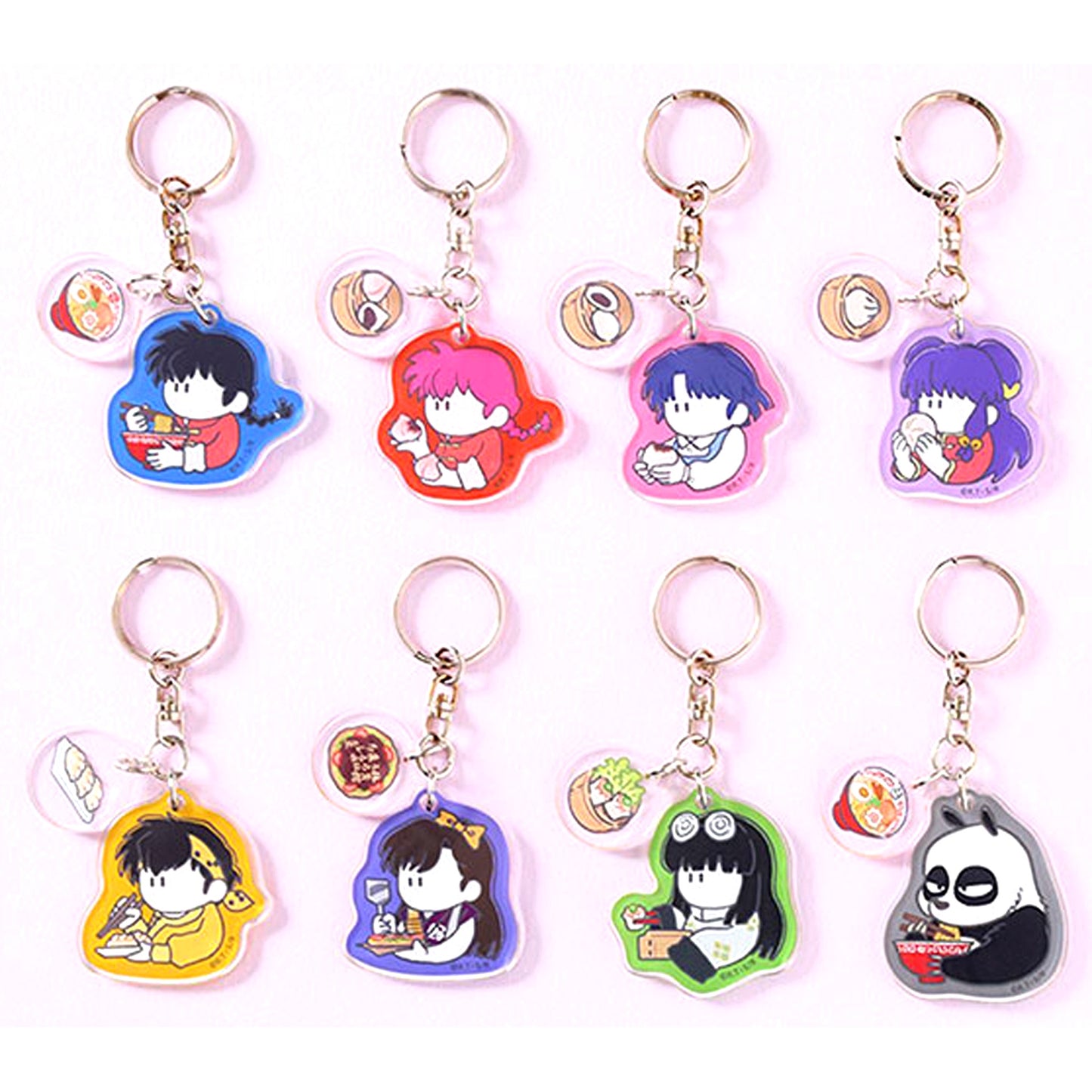 Set of 8 Ranma 1/2 Itadakimasu Trading Double Acrylic Keychain [USED]