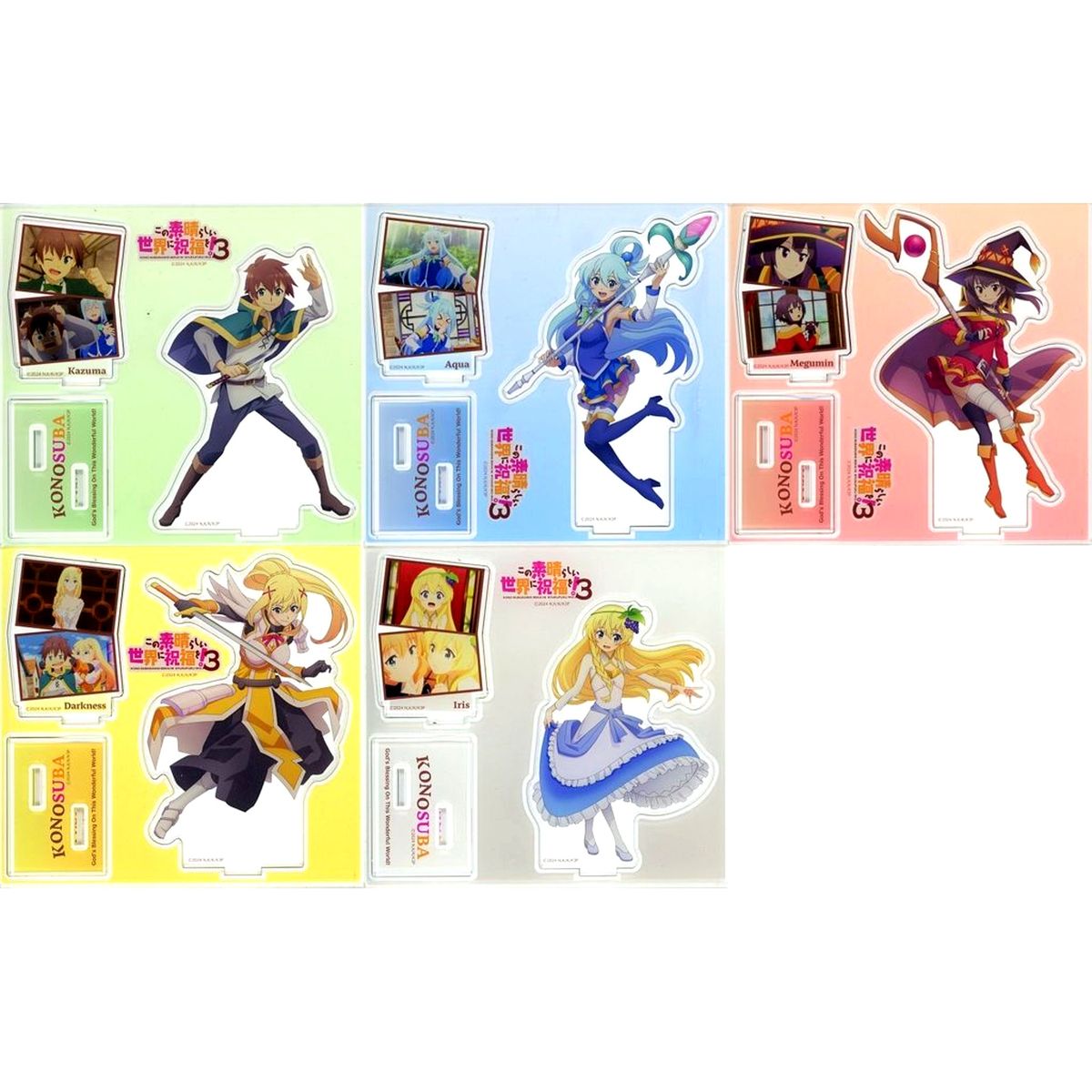 Set of 5 KonoSuba: God's Blessing on This Wonderful World! 3 Big Acrylic Stand DAISO Exclusive [USED]