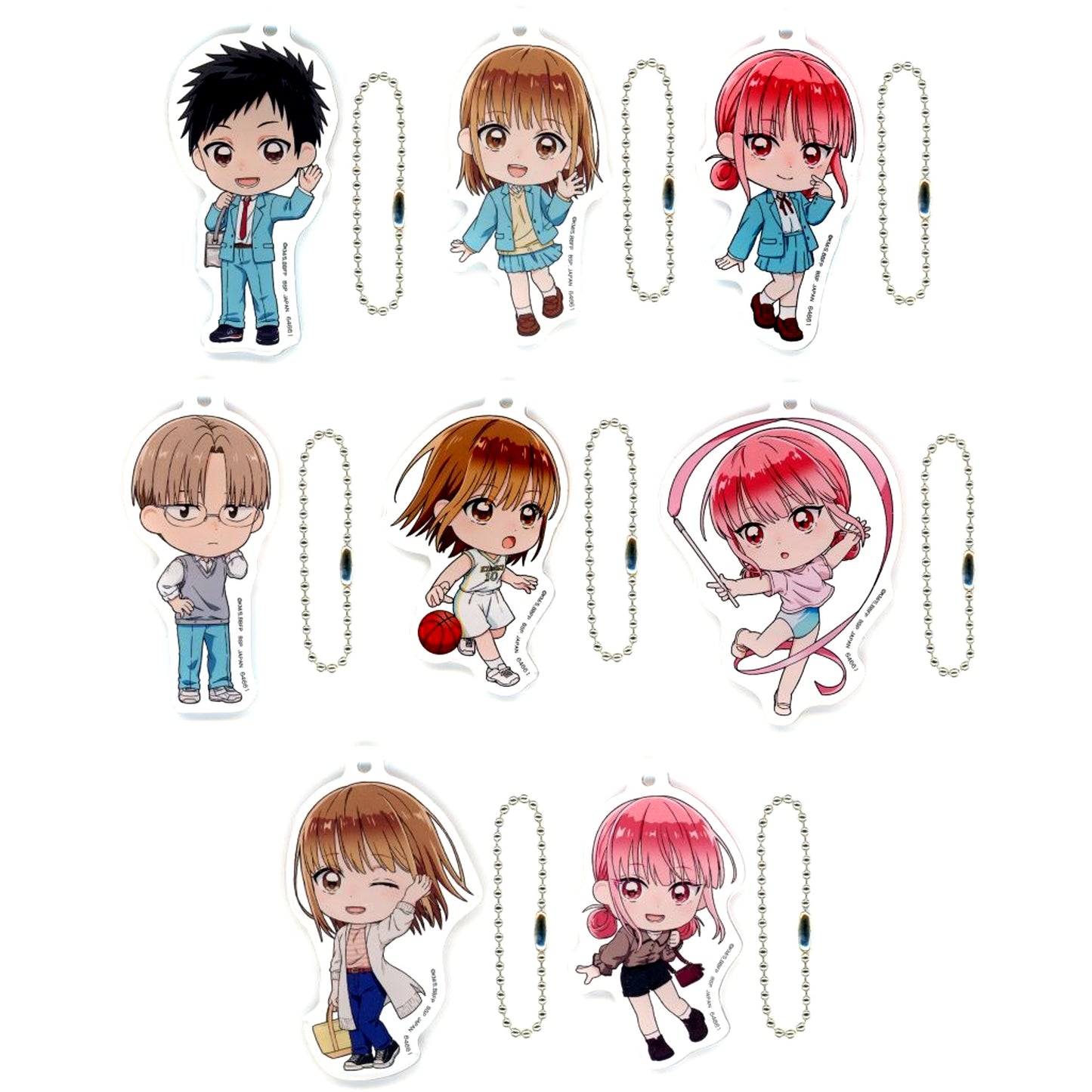 Set of 8 Kyun Chara Acrylic Charm Kyun Chara Illustrations Ichiban Kuji Blue Box Prize G [USED]