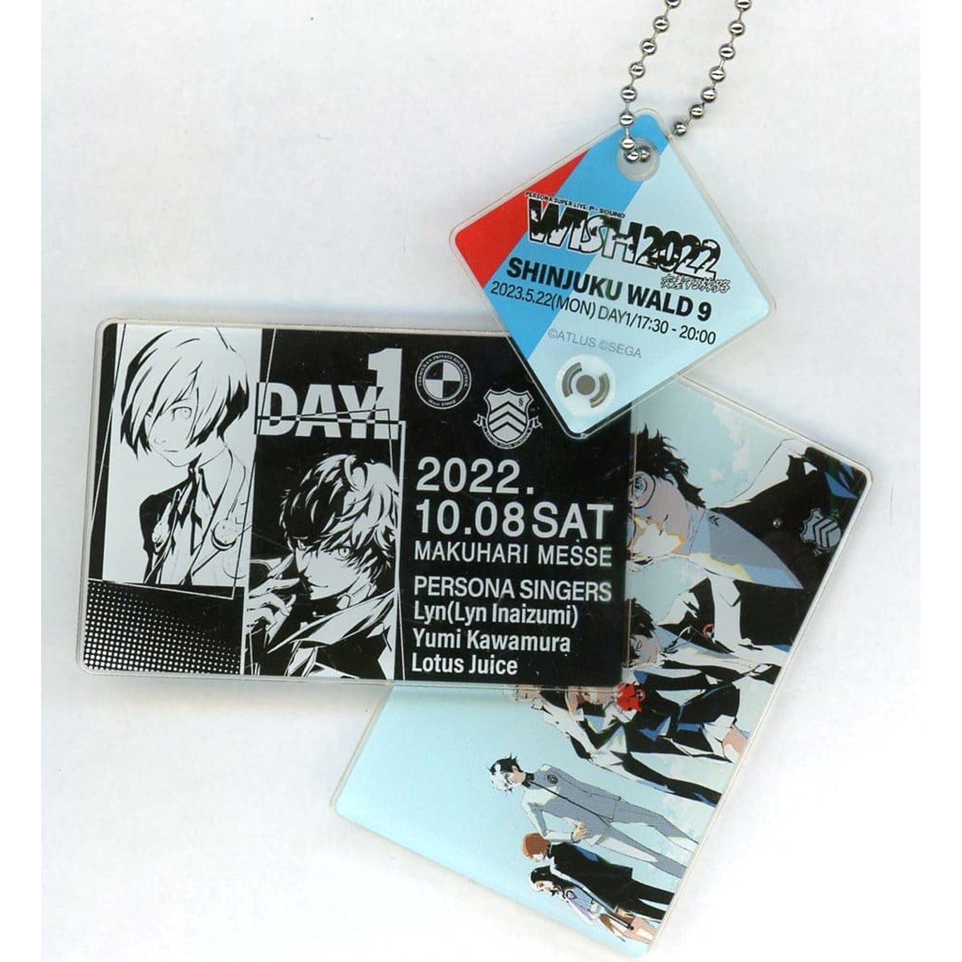 Persona 3 & 5 Protagonist Three-Piece Acrylic Keychain Persona Super Live P-Sound Wish 2022 Crossing Journeys Shinjuku Wald 9 Exclusive Bonus Goods for Purchasing Ticket with Merchandise Day 1 Keychains [USED]