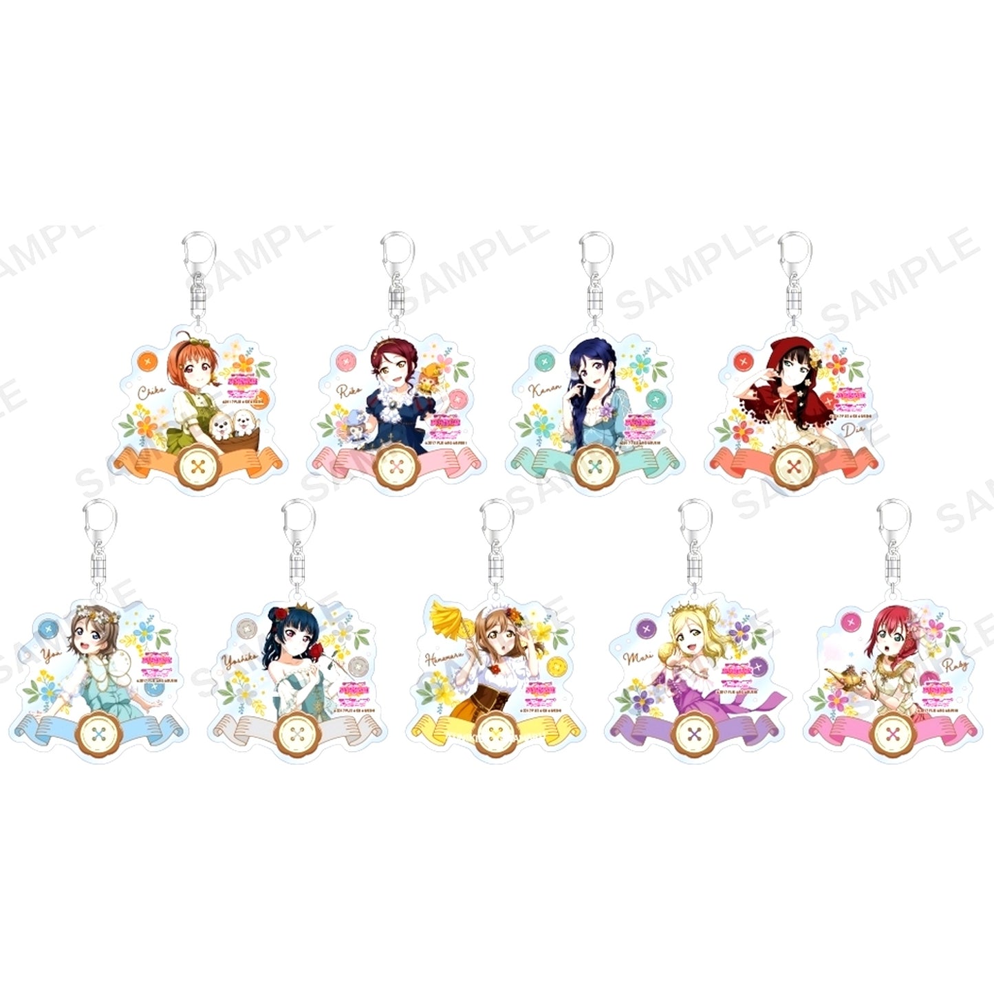Set of 9 Love Live! School Idol Festival Trading Acrylic Keychain Aqours Fairy Tale Ver. [USED]