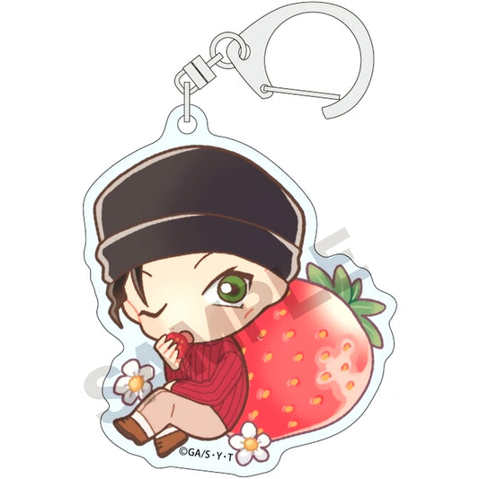 Shuichi Akai Detective Conan Trading Acrylic Keychain Kyara Peco Strawberry Picking [USED]