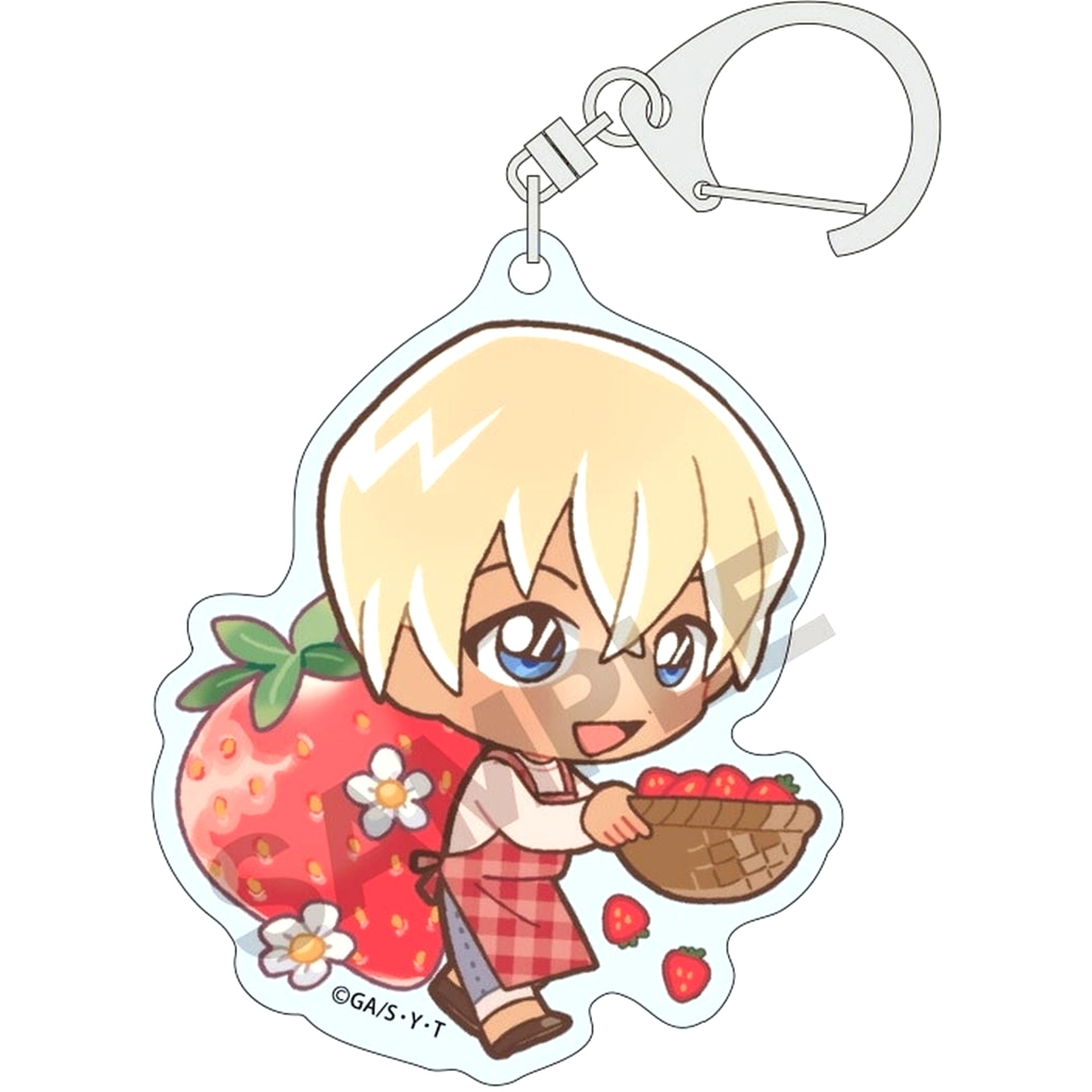 Toru Amuro Detective Conan Trading Acrylic Keychain Chara Peco Strawberry Picking [USED]