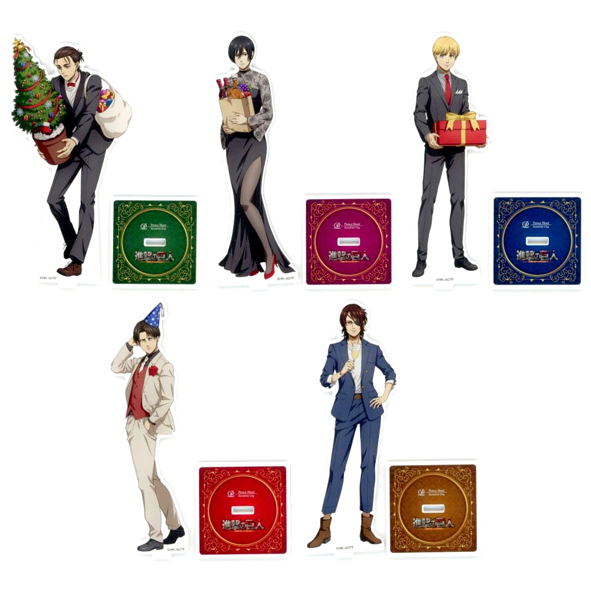 Set of 5 Acrylic Stands Eren and Mikasa and Armin and Levi and Hange Attack on Titan x Sunshine City Prince Hotel 2024 Christmas Stay Plan Accommodation Plan Bonus [USED]