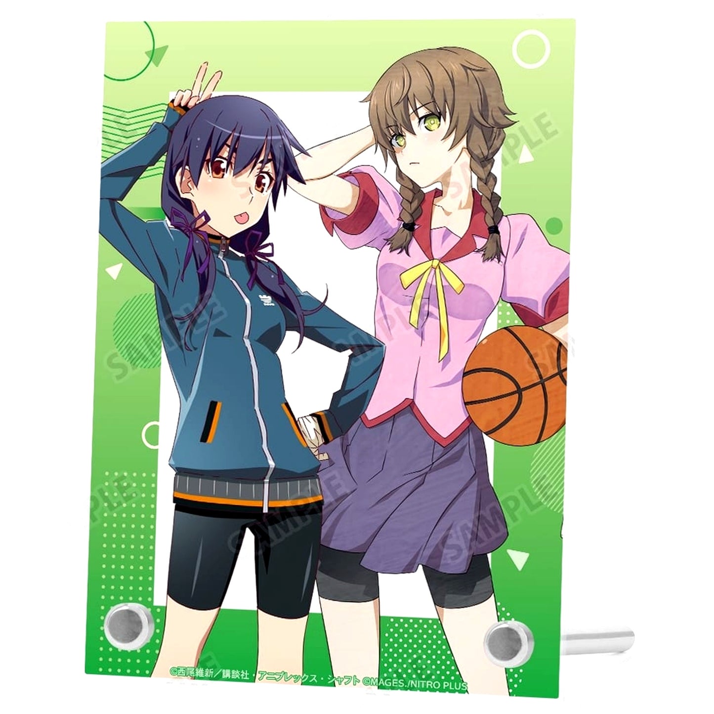 Suruga Kanbaru and Suzuha Amane Monogatari Series x STEINS;GATE Newly Drawn Collaboration Illustration Version A6 Acrylic Panel "Monogatari Series x STEINS;GATE" [USED]